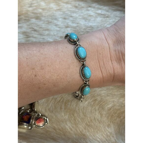 Native American SW Sterling Silver Multi-stone Blue Kingman Turquoise Bracelet - Picture 1 of 11